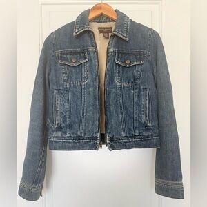 Banana Republic Sherpa Lined Denim Jacket | Cozy Jean Coat | Y2K Vintage Style S